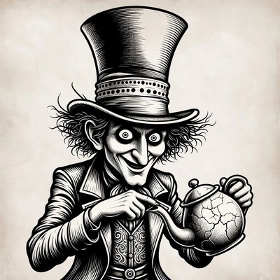 Mad Hatter pouring tea illustration