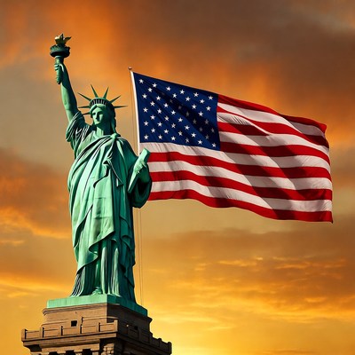 Statue of Liberty with American Flag