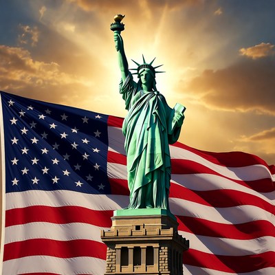 Statue of Liberty with American Flag
