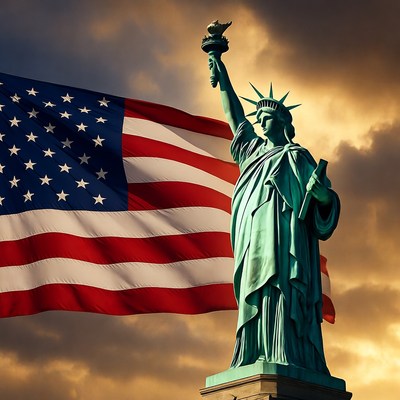 Statue of Liberty with American Flag