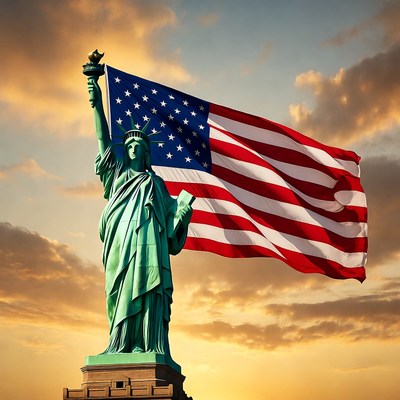 Statue of Liberty with American Flag