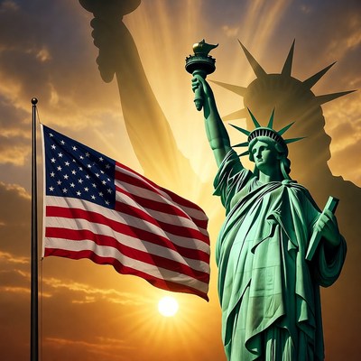 Statue of Liberty with American Flag