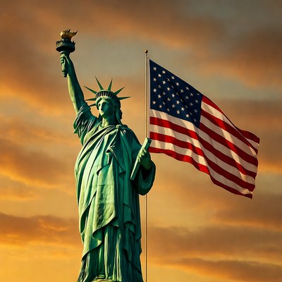 Statue of Liberty with American Flag