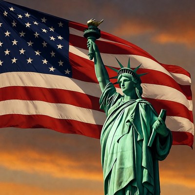 Statue of Liberty with American Flag