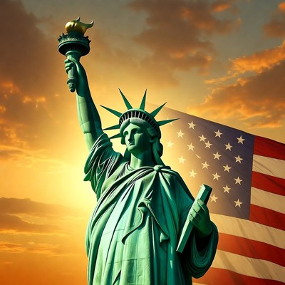 Statue of Liberty with American Flag