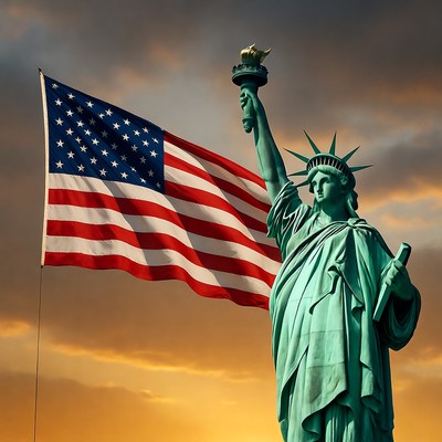 Statue of Liberty with American Flag