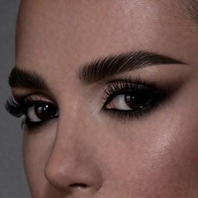 Closeup of woman's dramatic eye makeup