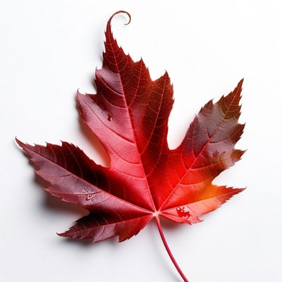 Red Maple Leaf on White Background