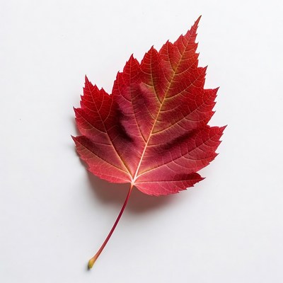 Red maple leaf on white background