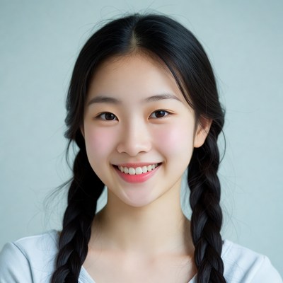 Asian girl smiling with pigtails
