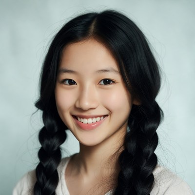 Asian girl smiling with pigtails