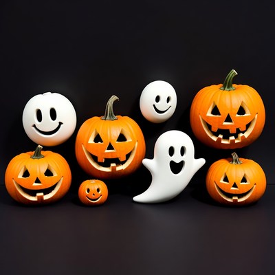 Halloween Jack-o-Lanterns and Ghosts
