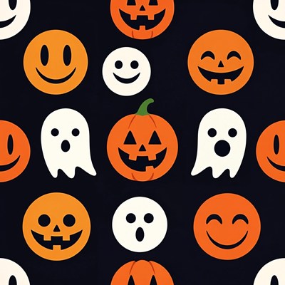 Halloween Emojis Pattern with Pumpkins Ghosts