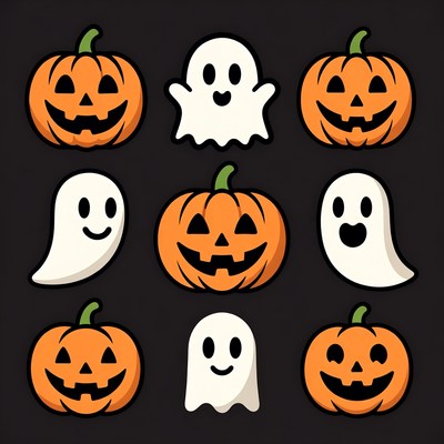 Halloween Pumpkins and Ghosts Clipart