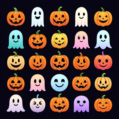 Halloween Pumpkins and Ghosts Clipart