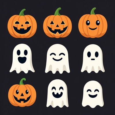 Cartoon Jack-o-Lanterns and Ghosts