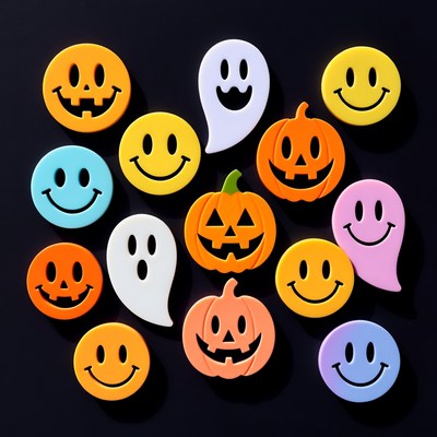 Colorful Halloween Smiley Faces and Pumpkins