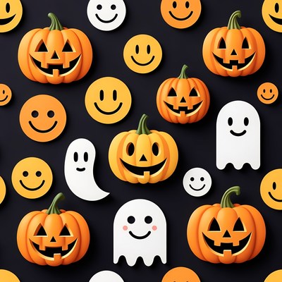 Halloween pumpkins ghosts smiling emojis