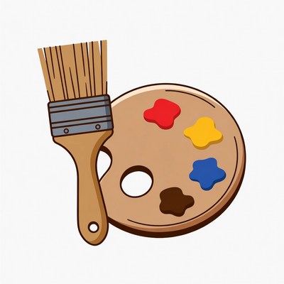 Paintbrush and Color Palette Clipart