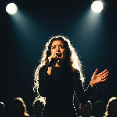Young woman singing on stage