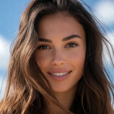 Smiling woman with wavy brown hair