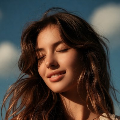 Beautiful woman smiling with eyes closed