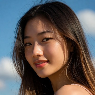 Asian woman smiling outdoors