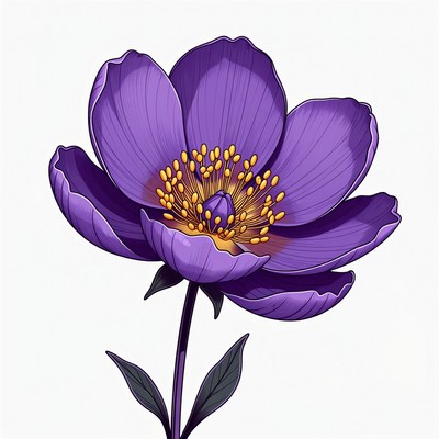 Purple Anemone Flower Illustration