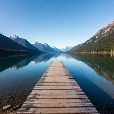 Wooden pier over mountain lake