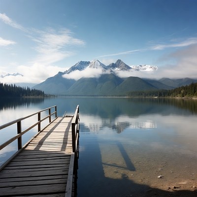 Wooden Dock on Mountain Lake
