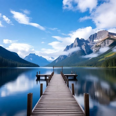 Wooden Pier on Mountain Lake