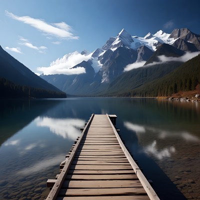 Wooden Pier on Mountain Lake