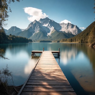 Wooden Pier on Mountain Lake