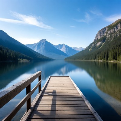 Wooden Dock Over Mountain Lake
