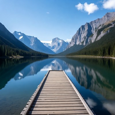 Wooden Pier Over Mountain Lake