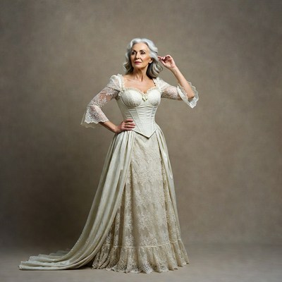 Elderly woman in lace Victorian gown