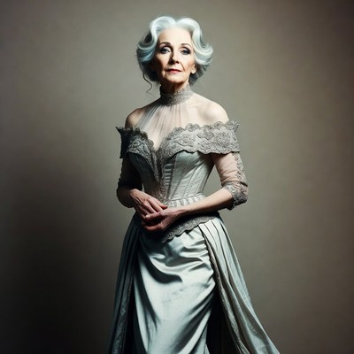 Elderly woman in elegant gray gown