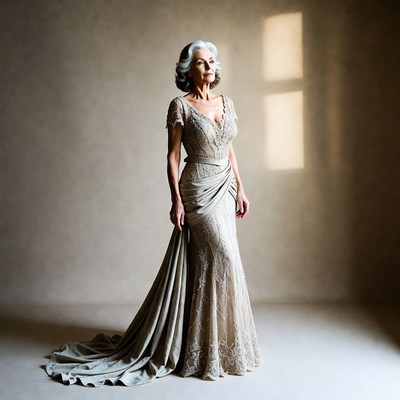 Elegant older woman in lace gown