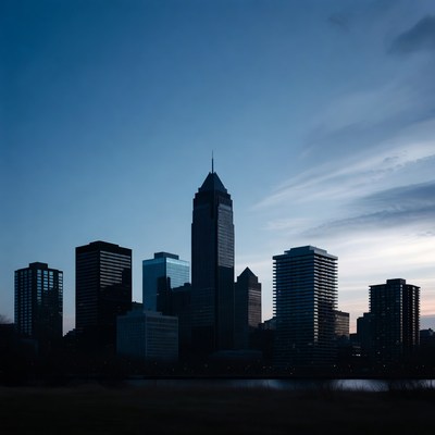 City skyline at dusk
