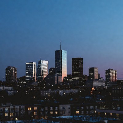City skyline at dusk