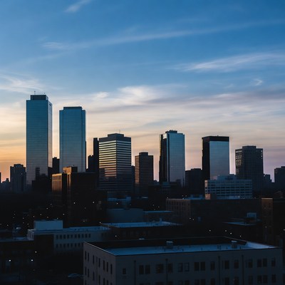 City skyline at sunset