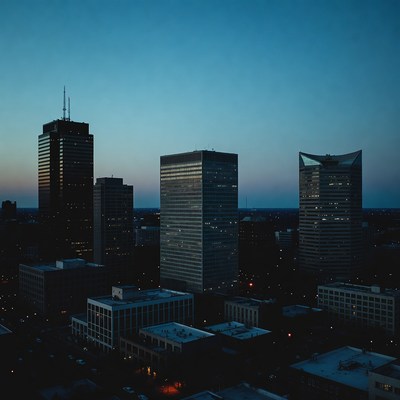 City skyline at dusk