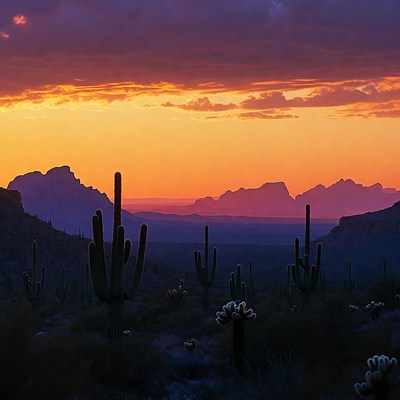 Saguaro Cacti at Sunset