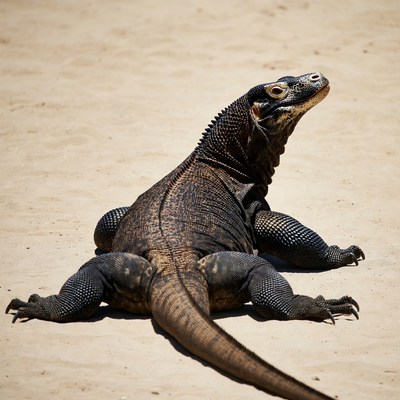 Komodo dragon on sandy beach