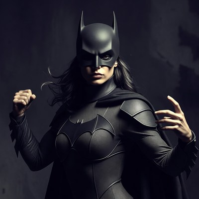 Batgirl in black costume posing