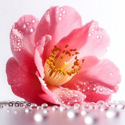 Pink Camellia Flower with Water Droplets