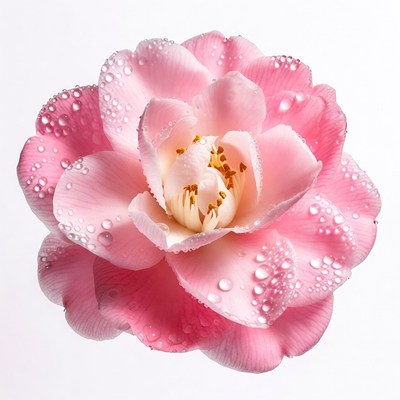 Pink Camellia Flower with Water Droplets