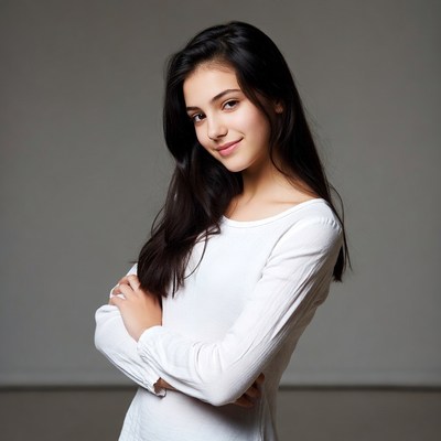 Teen girl with arms crossed smiling