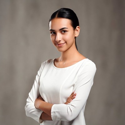 Smiling woman with arms crossed