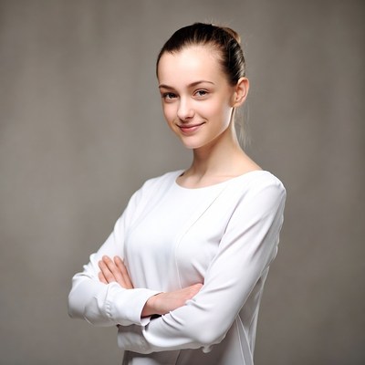 Young woman arms crossed smiling